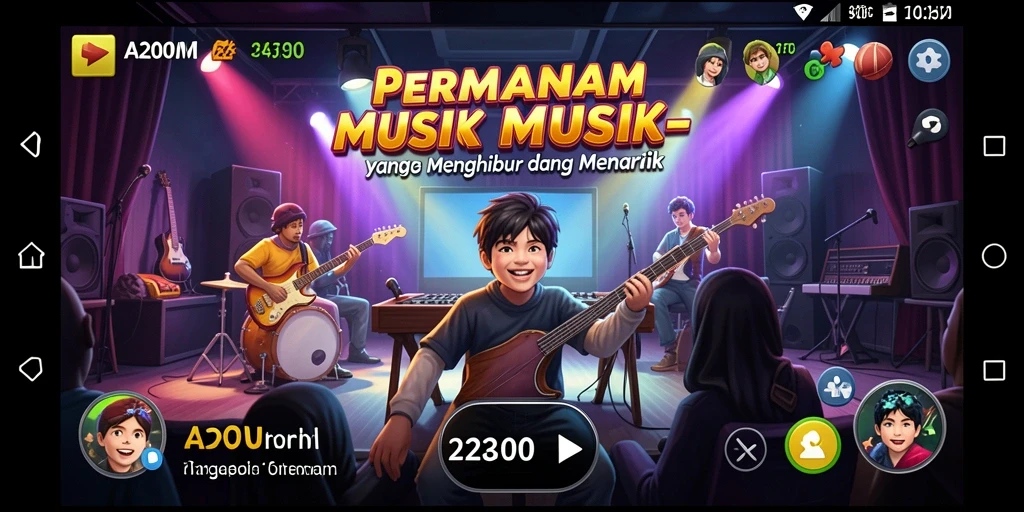 Tampilan gameplay A200M dengan alat musik yang interaktif.