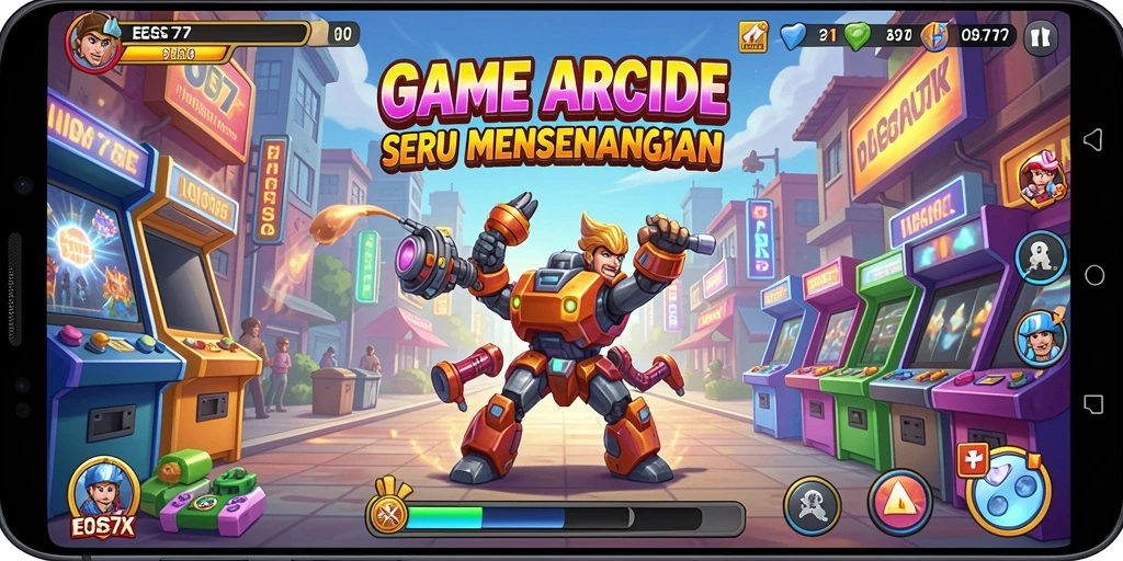 Tampilan gameplay seru dari EOS77 yang penuh warna dan tantangan.