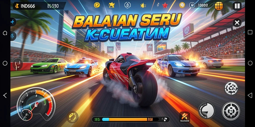 Screenshot menampilkan aksi balapan seru di IND666.