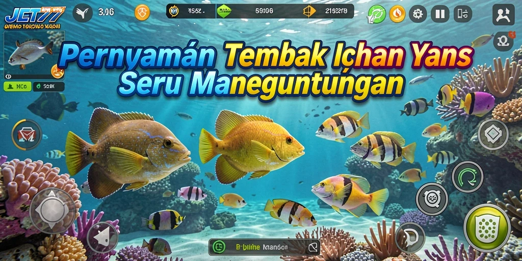 Screenshot gameplay JET77 dengan tampilan menembak ikan yang seru.