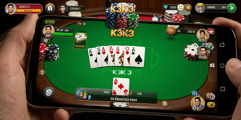 Screenshot K3K3 menampilkan gameplay Poker yang seru dan kompetitif.