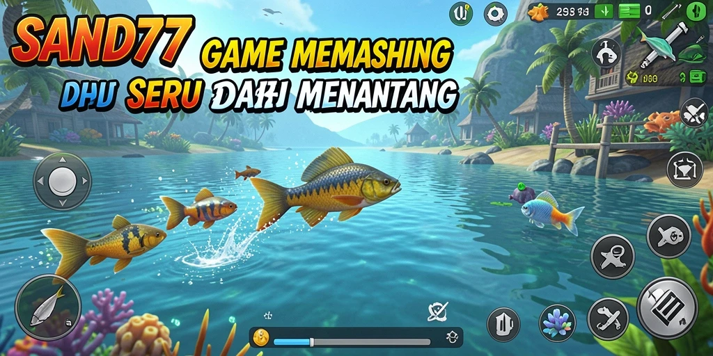 Tampilan gameplay SAND77 dengan pengalaman memancing yang mendebarkan.