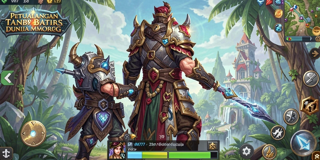 Menggambarkan pertempuran epik dalam game MMORPG.