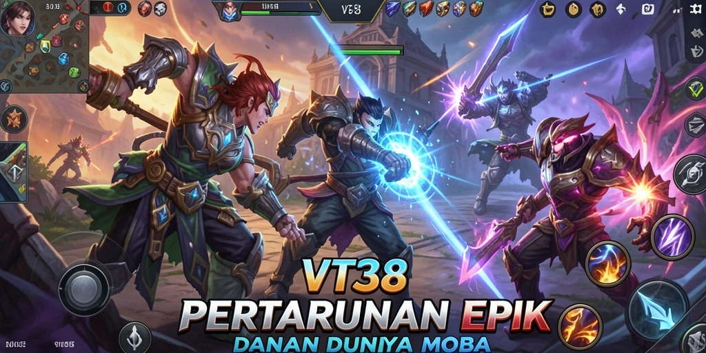 Screenshot utama VT38 menampilkan momen seru dalam pertarungan tim.